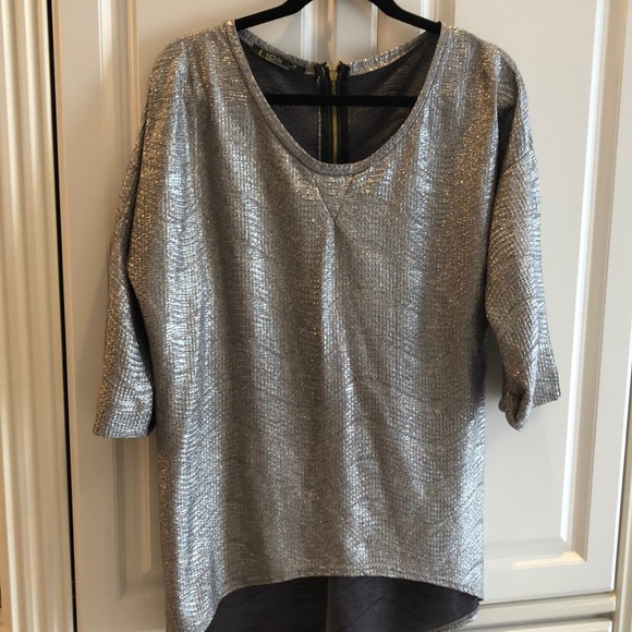 🇫🇷Lior Paris Silver Sparkling Lurex back gold zipper pleated pinned sleeves - Picture 1 of 12